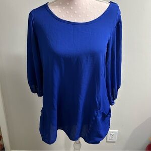 Living Doll Blue 3/4 Sleeve Relaxed Blouse A4